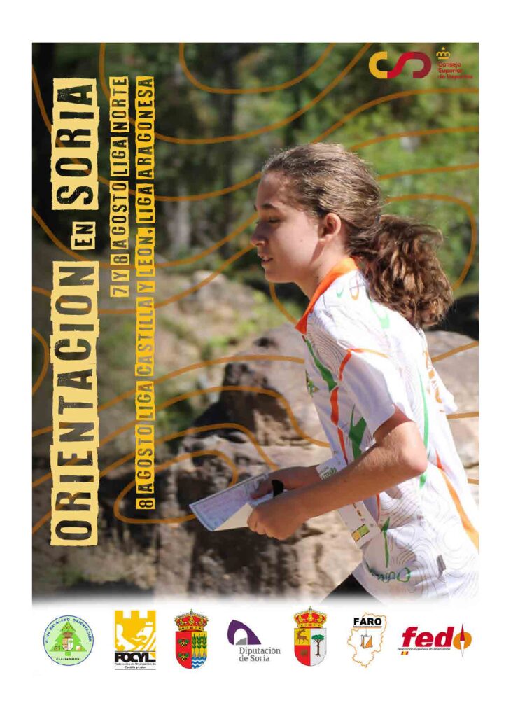 Cartel oficial de la Liga Norte 2022. Fechas de la carrera, colaboradores y campeonato. Organizado por el Club de Orientación de Navaleno.